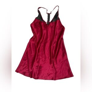 Ambrielle Red Satin Chemise with Black Lace Size M